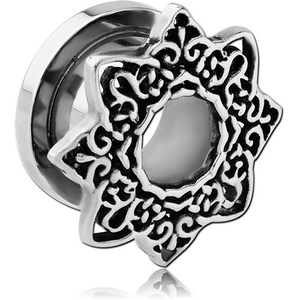 STAINLESS STEEL THREADED TUNNEL WITH RHODIUM PLATED BRASS TOP - STAR FILIGREE
