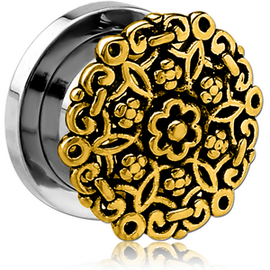 STAINLESS STEEL THREADED TUNNEL WITH BRASS TOP - FLOWER FILIGREE