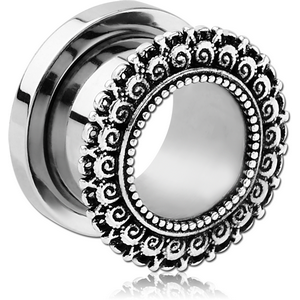 STAINLESS STEEL THREADED TUNNEL WITH SURGICAL STEEL TOP - FLOWER FILIGREE