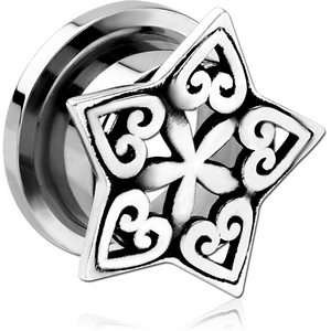 STAINLESS STEEL THREADED TUNNEL WITH RHODIUM PLATED BRASS TOP - STAR FILIGREE