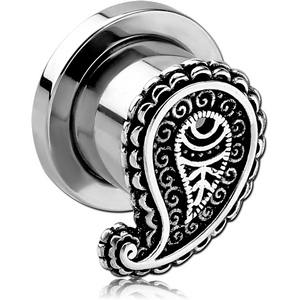 STAINLESS STEEL THREADED TUNNEL WITH RHODIUM PLATED BRASS TOP - TEARDROP FILIGREE
