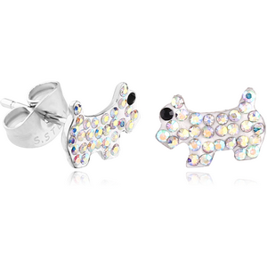 SURGICAL STEEL VALUE JEWELLED DOG EAR STUDS PAIR