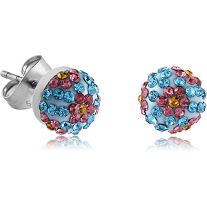 SURGICAL STEEL VALUE JEWELLED ROUND EAR STUDS PAIR