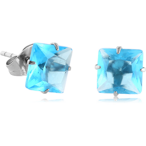 SURGICAL STEEL SQUARE PRONG SET JEWELLED EAR STUDS PAIR