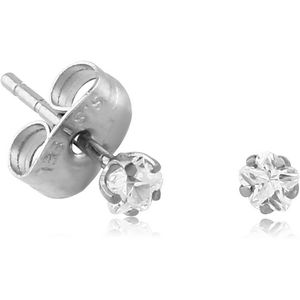 SURGICAL STEEL FLOWER PRONG SET JEWELLED EAR STUDS PAIR