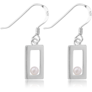 STERLING SILVER 925 EARRINGS PAIR - RHOMBUS WITH PEARL