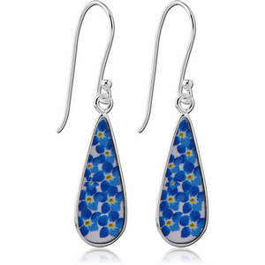 STERLING SILVER 925 EARRINGS PAIR - DROP WITH FLOWER