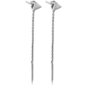STERLING SILVER 925 EARRINGS PAIR - TRIANGLE STUD WITH HANGING BAR