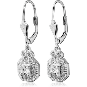 STERLING SILVER 925 JEWELLED EARRINGS PAIR - OCTAGON