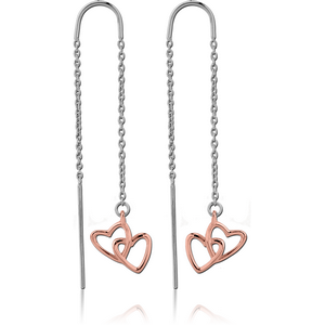 STERLING SILVER 925 TWO TONE CHAIN EARRINGS PAIR - HEARTS