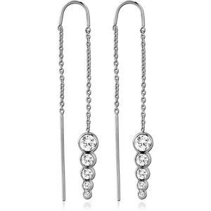 STERLING SILVER 925 CHAIN JEWELLED EARRINGS PAIR - CIRCLES