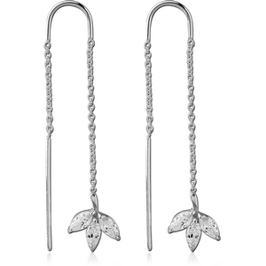 STERLING SILVER 925 JEWELLED CHAIN EARRINGS PAIR - LEAF
