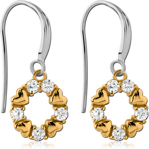 STERLING SILVER 925 JEWELLED TWO TONE EARRINGS PAIR - HEARTS