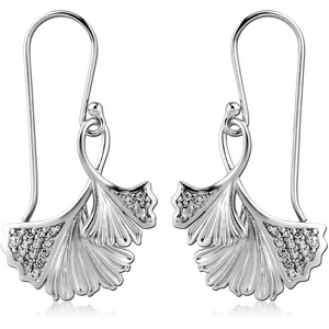 STERLING SILVER 925 JEWELLED EARRINGS PAIR - LEAF