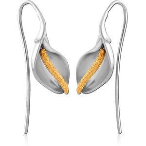 STERLING SILVER 925 TWO TONE EARRINGS PAIR - FLOWER