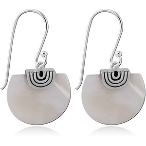 STERLING SILVER 925 JEWELLED EARRINGS PAIR WITH WHITE SHELL CUT