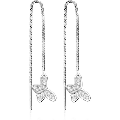 STERLING SILVER 925 JEWELLED CHAIN EARRINGS PAIR - BUTTERFLY