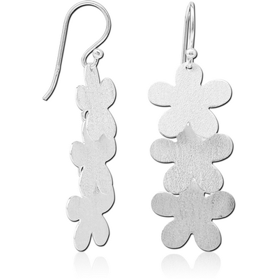 STERLING SILVER 925 MATT FINISH EARRINGS PAIR - TRIPLE FLOWER