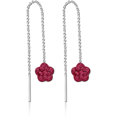 STERLING SILVER 925 JEWELLED CHAIN EARRINGS PAIR - FLOWER