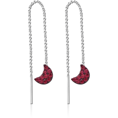 STERLING SILVER 925 JEWELLED CHAIN EARRINGS PAIR - CRESCENT