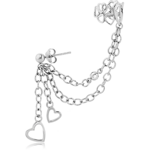 STERLING SILVER 925 JEWELLED EAR CUFF CHAIN WITH HEARTS