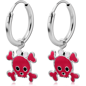 STERLING SILVER 925 HOOP EARRING WITH ENAMEL - SKULL