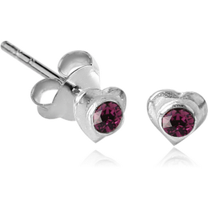 STERLING SILVER 925 JEWELLED EAR STUDS PAIR - HEART