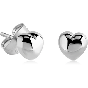 STERLING SILVER 925 EAR STUDS PAIR - 3D HEART