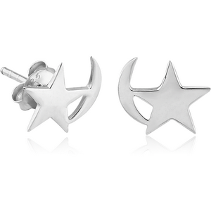 STERLING SILVER 925 EAR STUDS PAIR - START AND CRESCENT