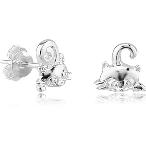 STERLING SILVER 925 EAR STUDS PAIR - CAT