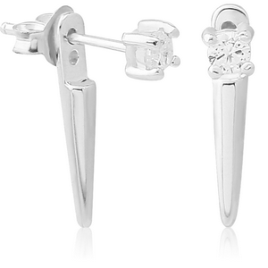 STERLING SILVER 925 JEWELLED BACK EARRINGS WITH STUD PAIR - STAKE