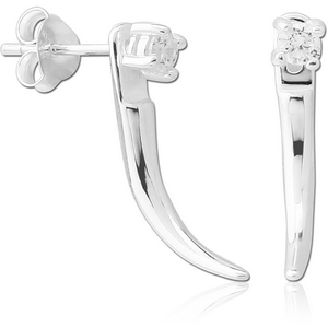 STERLING SILVER 925 JEWELLED BACK EARRINGS WITH STUD PAIR - CURVED STAKE