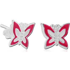STERLING SILVER 925 EAR STUDS PAIR WITH ENAMEL- BUTTERFLY