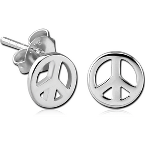 STERLING SILVER 925 EAR STUDS PAIR - PEACE SIGN
