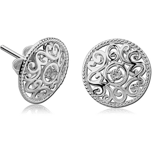 STERLING SILVER 925 JEWELLED EAR STUDS PAIR - FILIGREE