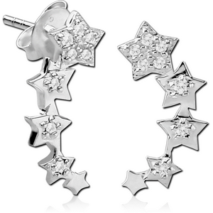 STERLING SILVER 925 JEWELLED EAR STUDS PAIR - STARS