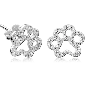 STERLING SILVER 925 JEWELLED EAR STUDS PAIR - PAW