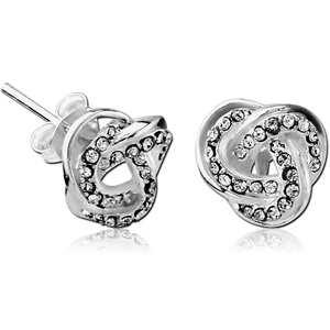 STERLING SILVER 925 JEWELLED EAR STUDS PAIR - KNOT