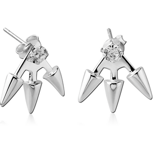 STERLING SILVER 925 JEWELLED BACK EARRINGS WITH STUD PAIR - TRIANGLES