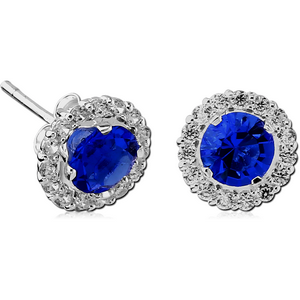 STERLING SILVER 925 JEWELLED EAR STUDS PAIR - CIRCLES