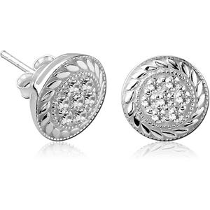 STERLING SILVER 925 JEWELLED EAR STUDS PAIR - CIRCLE