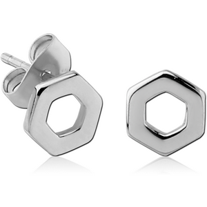 STERLING SILVER 925 EAR STUDS PAIR - HEXAGON