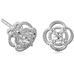 STERLING SILVER 925 JEWELLED EAR STUDS PAIR - FLOWER