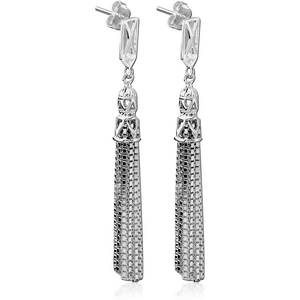 STERLING SILVER 925 EAR STUDS PAIR WITH DANGLING CHAIN