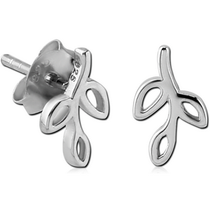STERLING SILVER 925 EAR STUDS PAIR - LEAF