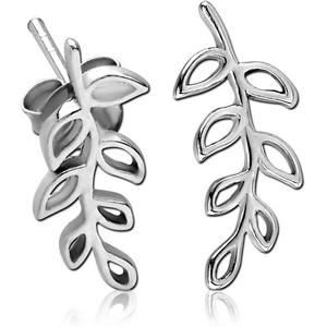 STERLING SILVER 925 EAR STUDS PAIR - LEAF