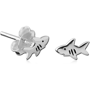 STERLING SILVER 925 EAR STUDS PAIR - SHARK