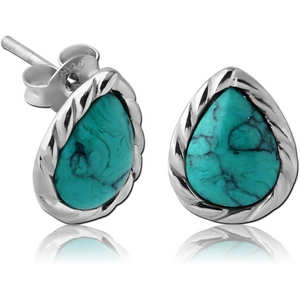 STERLING SILVER 925 EAR STUDS PAIR WITH TURQUOISE - DROP