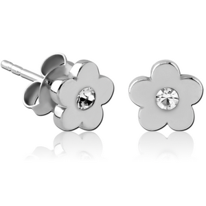 STERLING SILVER 925 JEWELLED EAR STUDS PAIR -FLOWER