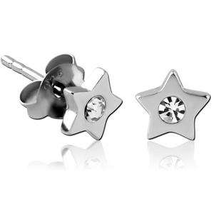 STERLING SILVER 925 JEWELLED EAR STUDS PAIR -STAR